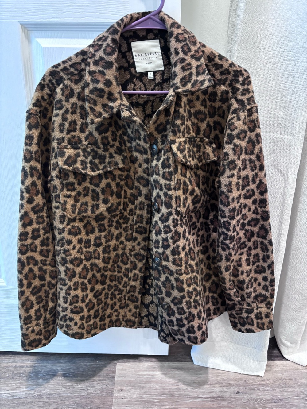 bagatelle Leopard Print Button-Up Jacket in Brown and Black